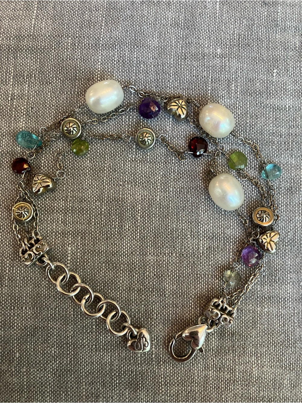 Brighton bracelet with pearls and multi-colored gemstones